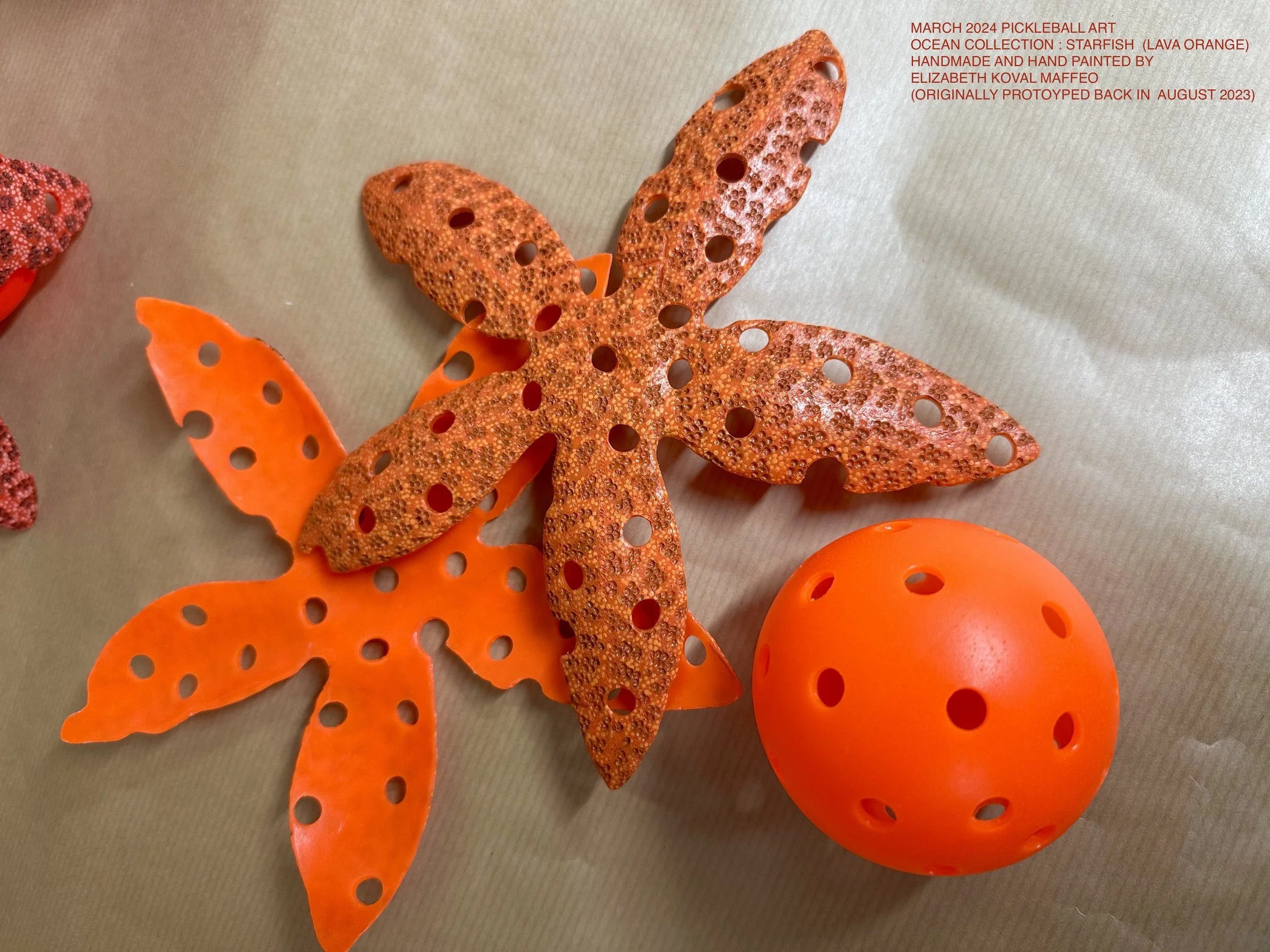 Handmade Recycled Pickleball Art - Starfish_Lava Orange - (Free